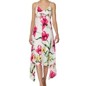 Bold Pink Floral  Summer Maxi Dress Spaghetti Straps Wedding Guest vacation